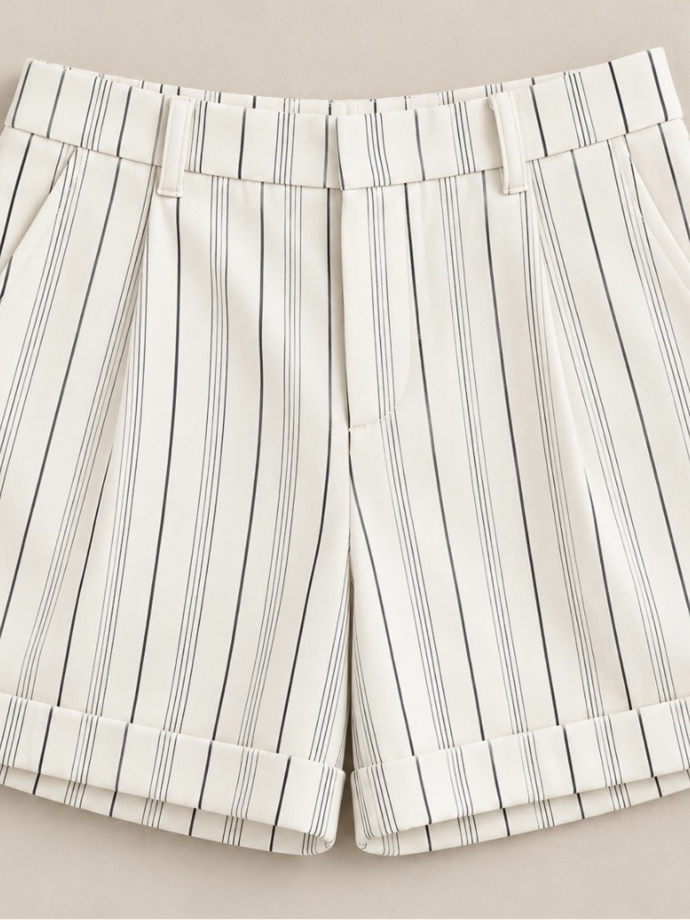 Love Tree Cream Striped High Waist Shorts